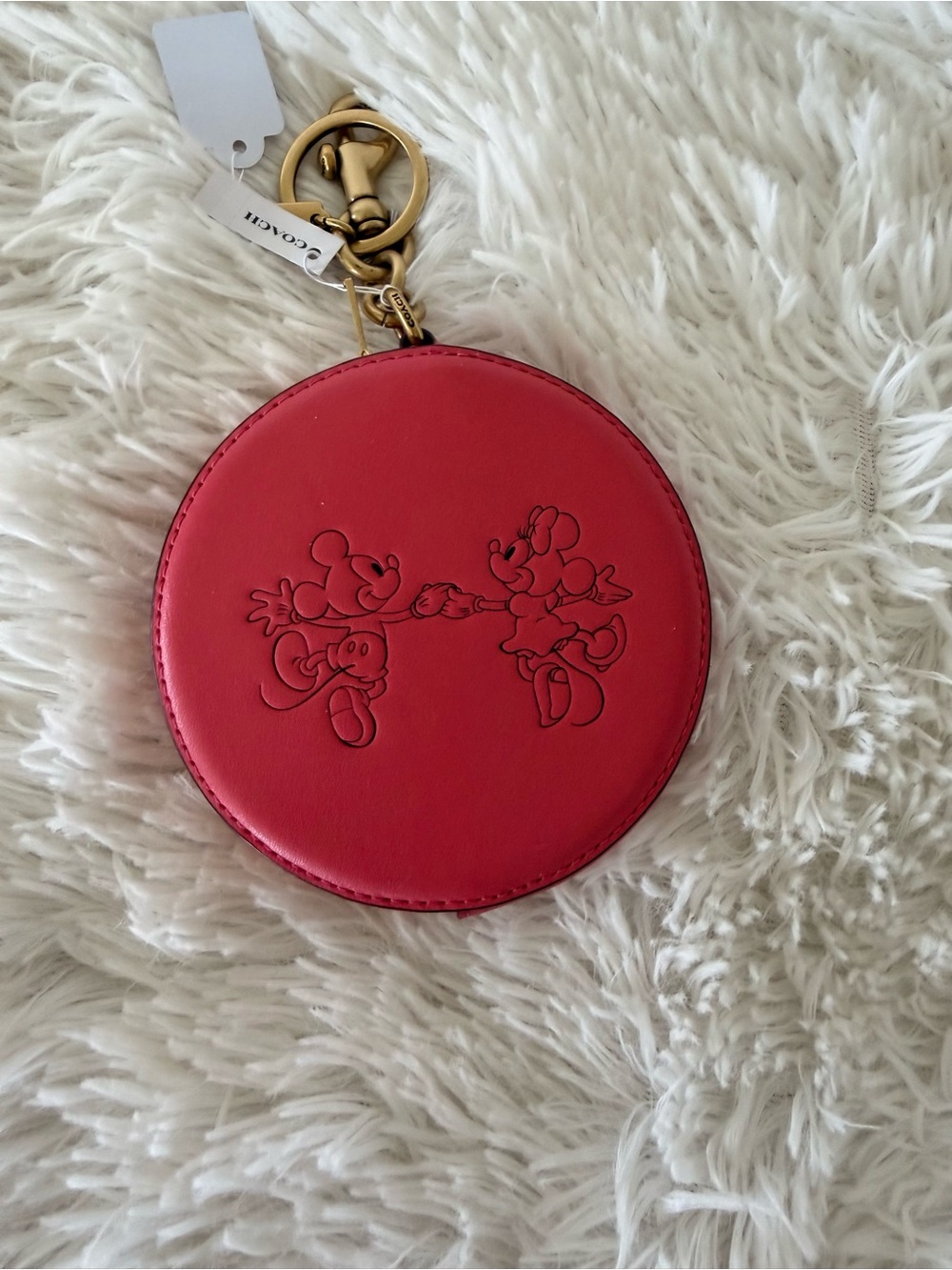 Coach Red Round Leather Mickey & Minnie Keychain Pouch